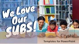  Presentation with education love - Presentation theme having we-love-our-subs-text background and a coral colored foreground