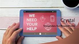  Presentation with help desk - Slide deck consisting of we need your help text background and a coral colored foreground
