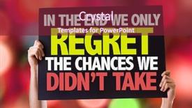  Presentation with end - Slide set with we only regret the chances background and a violet colored foreground