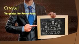  Presentation with teach - Slide set featuring we-teach-you-right-business background and a tawny brown colored foreground