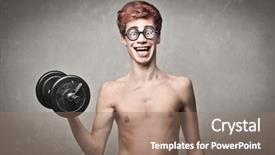  Presentation with raising the bar - Cool new presentation theme with weakness - naked nerd guy raising backdrop and a coral colored foreground