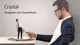  Presentation with great depression - PPT layouts featuring weakness - tiny scared weak businessman almost background and a  colored foreground