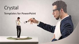  Presentation with power electronics drives - Amazing presentation theme having weakness - tiny scared weak businessman almost backdrop and a lemonade colored foreground