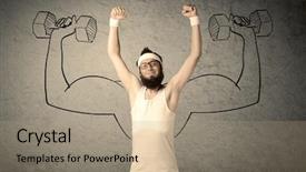  Presentation with weight lifting - PPT layouts having weakness - young college student with beard background and a coral colored foreground