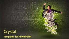  Presentation with banknotes - PPT theme with wealth management - cheerful businessman jumping with dollar background and a tawny brown colored foreground