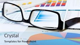  Presentation with eye - Slide set featuring wealth management - eye glasses lying on papers background and a  colored foreground