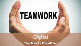  Presentation with holding hands - Audience pleasing PPT theme consisting of wealth management - man hands forming a cup backdrop and a coral colored foreground