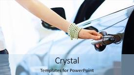  Presentation with car - Slide deck enhanced with wealthy - pretty woman standing near car background and a light blue colored foreground