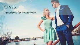  Presentation with luxury yacht - Audience pleasing PPT theme consisting of wealthy couple on a luxury backdrop and a light blue colored foreground