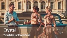  Presentation with friends eating and drinking wine - Slide set enhanced with wealthy friends drinking champagne near background and a tawny brown colored foreground