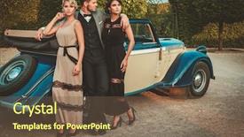  Presentation with classic - Presentation design featuring wealthy friends near classic convertible background and a  colored foreground