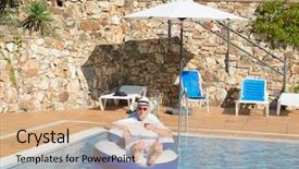  Presentation with swimming - Cool new slide set with wealthy man relaxing in own backdrop and a coral colored foreground