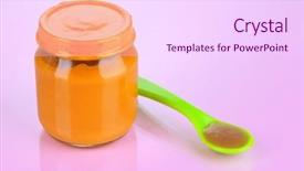  Presentation with baby food - Slides featuring businessman working watching statistics in a paper document standing at desk at office background and a light gray colored foreground.