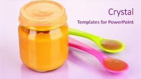  Presentation with baby food - Colorful presentation theme enhanced with weaned - baby food with weaning spoons backdrop and a  colored foreground