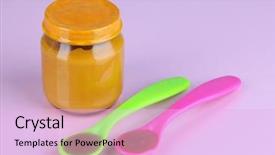 Presentation with baby food - Amazing theme having weaned - baby food with weaning spoons backdrop and a  colored foreground