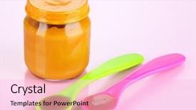  Presentation with baby food - Presentation design featuring weaned - baby food with weaning spoons background and a lemonade colored foreground