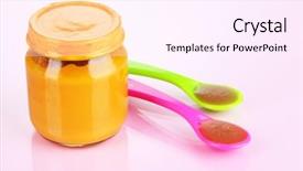  Presentation with weaned baby food weaning - Beautiful slide deck featuring weaned - baby food with weaning spoons backdrop and a  colored foreground