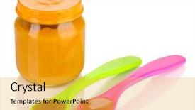  Presentation with baby food - Slide deck having gift box wrapped with simple brown paper isolated on white background background and a lemonade colored foreground