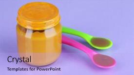  Presentation with blue food - PPT theme with weaned - baby food with weaning spoons background and a  colored foreground