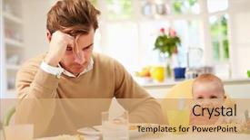  Presentation with depressed - Beautiful PPT layouts featuring weaned - father feeling depressed at baby's backdrop and a coral colored foreground