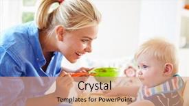  Presentation with mother baby - PPT theme enhanced with weaned - mother feeding baby boy background and a coral colored foreground