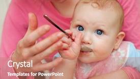  Presentation with baby food - Slide set featuring weaned - mother feeding baby food background and a coral colored foreground