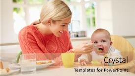  Presentation with baby sitting - Colorful theme enhanced with weaned - mother feeding baby sitting backdrop and a coral colored foreground