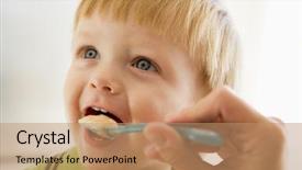  Presentation with baby food - PPT theme enhanced with weaned - mother feeding young boy baby background and a coral colored foreground
