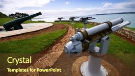  Presentation with weapons - Beautiful theme featuring weapons mass destruction - world war ii guns pointing backdrop and a tawny brown colored foreground