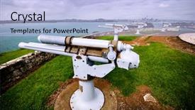  Presentation with sea war - PPT layouts with weapons mass destruction - world war ii guns pointing background and a light blue colored foreground