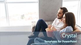  Presentation with popcorn movie - Slide set featuring wear eating popcorn from bucket background and a ocean colored foreground