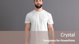  Presentation with t shirt on hanger design - Cool new slide deck with wear logo - handsome young man in stylish backdrop and a  colored foreground