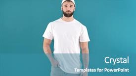  Presentation with design teal color - Presentation design consisting of wear logo - handsome young man in stylish background and a  colored foreground
