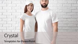  Presentation with white brick wall - Theme enhanced with wear logo - young man and woman background and a light gray colored foreground