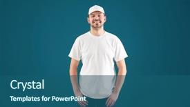  Presentation with design - Colorful presentation theme enhanced with wear logo - young man in stylish t-shirt backdrop and a ocean colored foreground