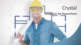  Presentation with blueprint - Audience pleasing presentation design consisting of wear safety glasses - architect holding rolled blueprint backdrop and a white colored foreground
