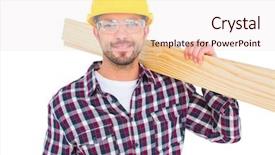  Presentation with wood planks - Cool new slide deck with wear safety glasses - handyman holding wood planks backdrop and a sky blue colored foreground