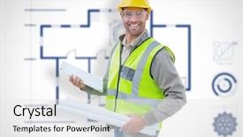  Presentation with how to be happy - Slide set featuring wear safety glasses - happy architect against blueprint background and a white colored foreground