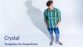  Presentation with man on top of mountain - Slides enhanced with wear standing over gray backgorund background and a sky blue colored foreground