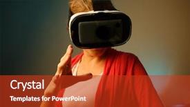  Presentation with young woman wearing boxer gloves - PPT theme featuring wear with the vr googles background and a  colored foreground