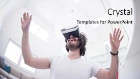  Presentation with virtual reality - Cool new theme with live realities - happy man getting experience using backdrop and a white colored foreground