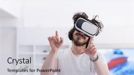  Presentation with experience - Slides having wearable computer - happy man getting experience using background and a light gray colored foreground