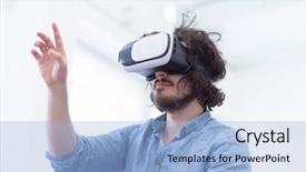  Presentation with experience - PPT theme featuring innovation video - happy man getting experience using background and a light blue colored foreground