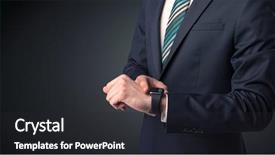  Presentation with smartwatch - Presentation theme enhanced with man wearing suit with smartwatch background and a dark gray colored foreground