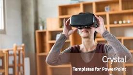  Presentation with house - Theme featuring mature woman using vr headset background and a  colored foreground