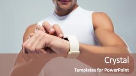  Presentation with wearable - Slide set with wearable technology - closeup portrait of a fitness background and a coral colored foreground