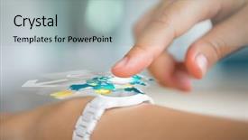  Presentation with touch screen technology - Beautiful theme featuring wearable technology - finger touch on the screen backdrop and a light gray colored foreground