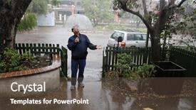  Presentation with blue business - Presentation having wearing a blue rain coat background and a tawny brown colored foreground