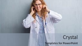  Presentation with woman praying over bible - Audience pleasing slide deck consisting of wearing a coat covering ear backdrop and a  colored foreground
