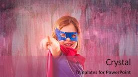  Presentation with child superhero - PPT layouts consisting of wearing a superhero fancy dress background and a coral colored foreground